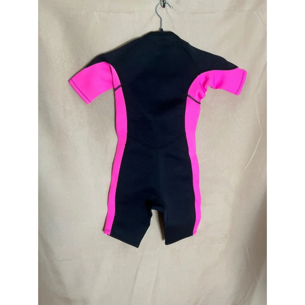Hevto Wetsuit Shorty Kids Size 6 Black Pink Excellent 2mm Neoprene Front Zip